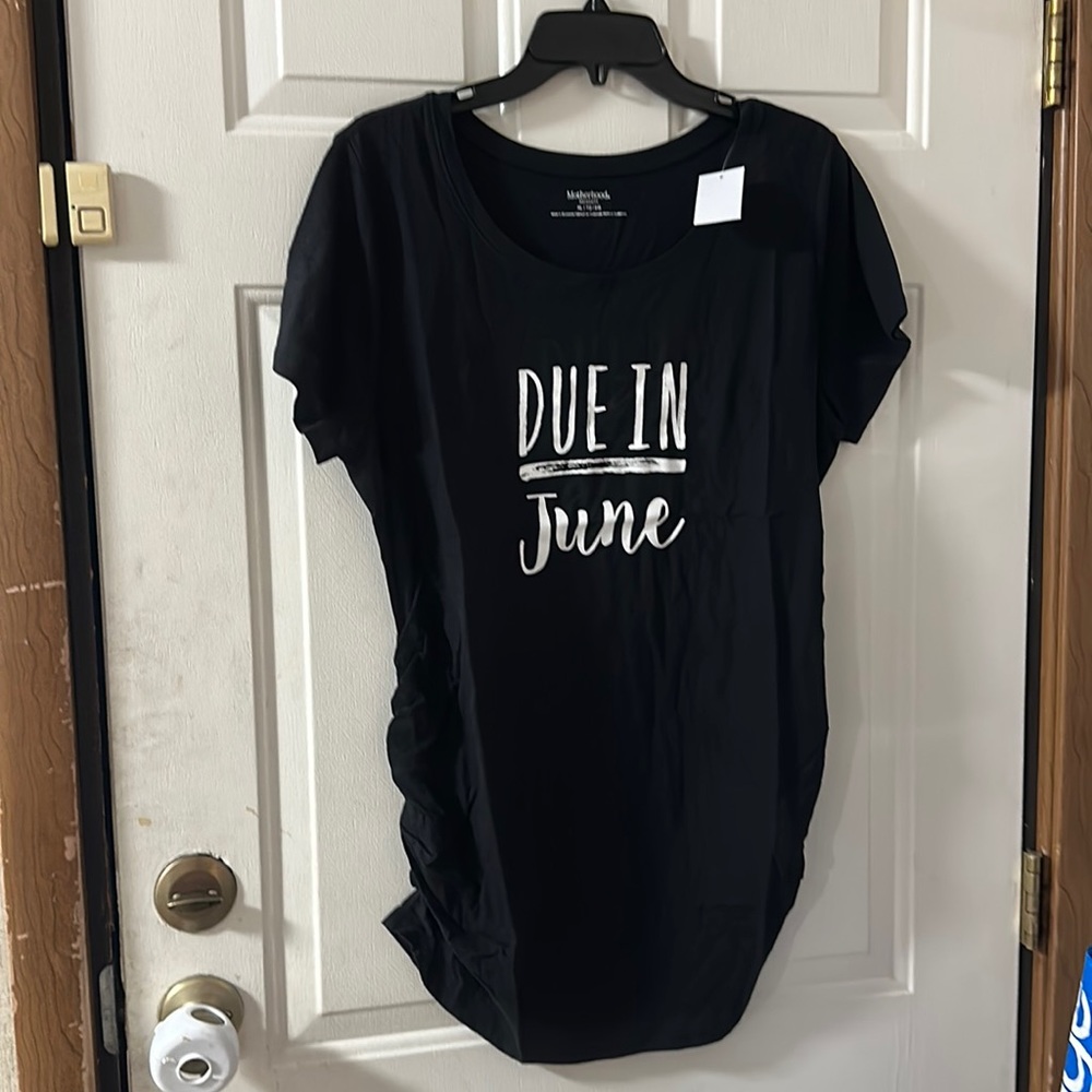 MOTHERHOOD MATERNITY DUE IN JUNE GRAPHIC TEE: BLACK: NEW WITH TAGS: XL